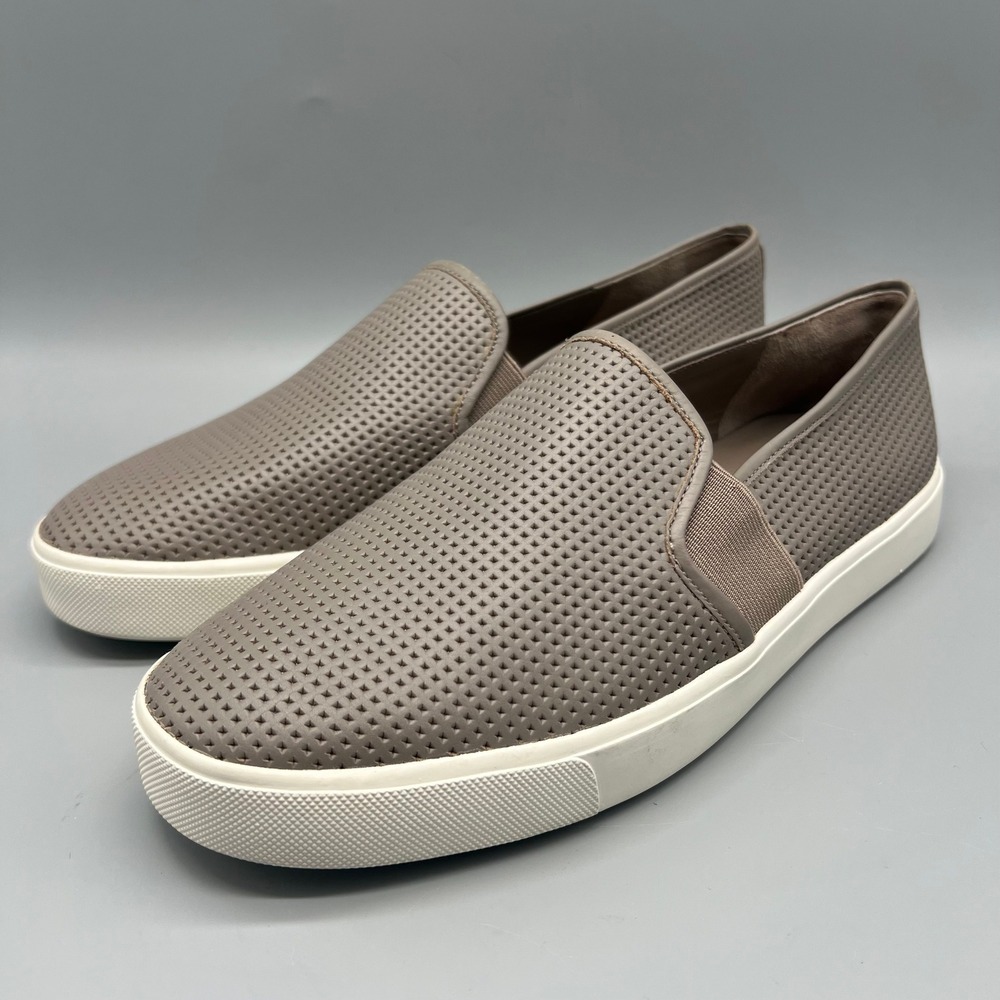 Vince Blair Perforated Leather Slip On Sneakers Taupe Grey Womens 9.5 M EUR 39.5